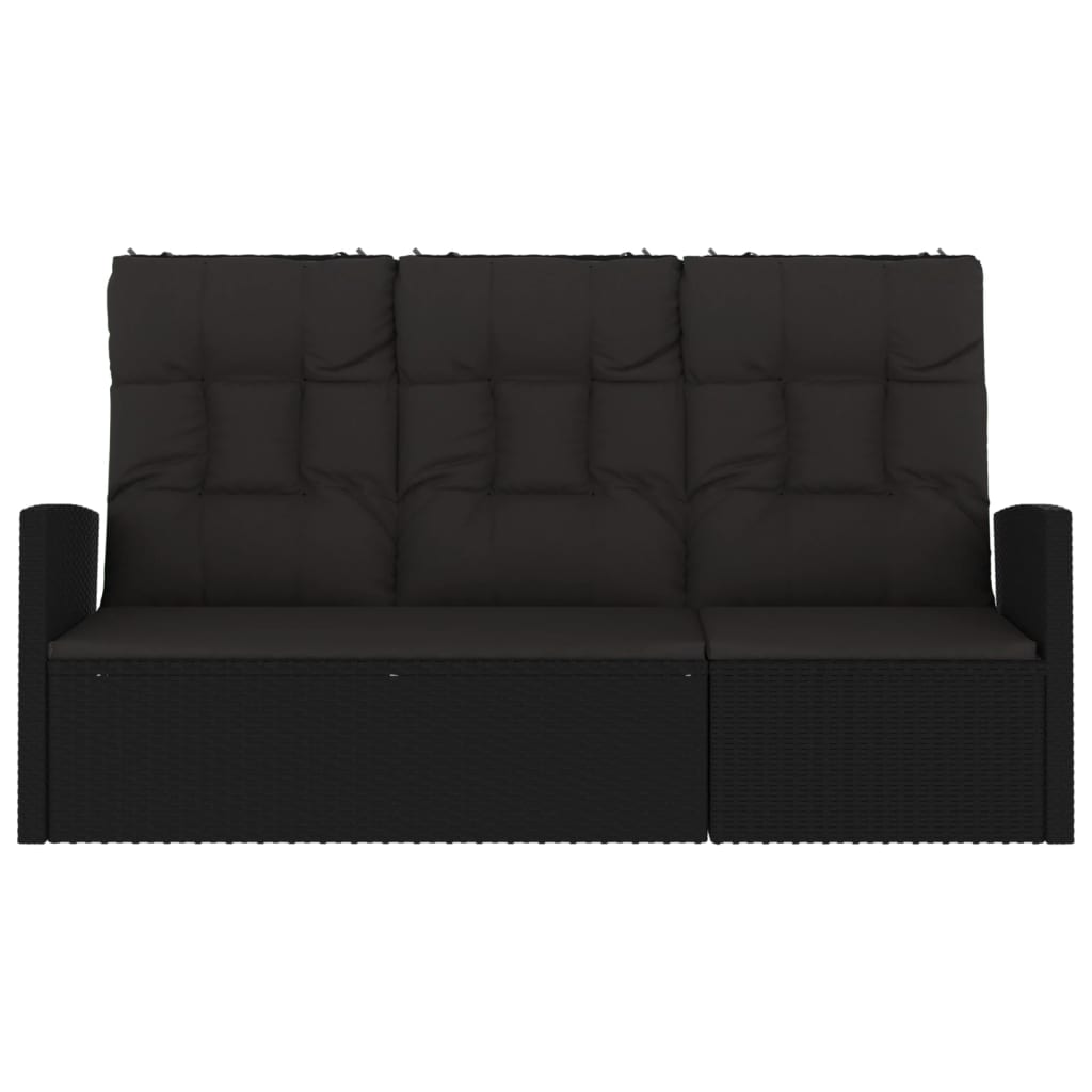 vidaXL Gartenbank mit Liegefunktion & Kissen Schwarz 173cm Poly Rattan