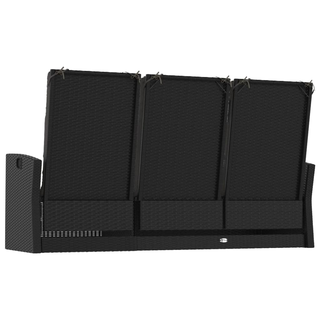 vidaXL Gartenbank mit Liegefunktion & Kissen Schwarz 173cm Poly Rattan