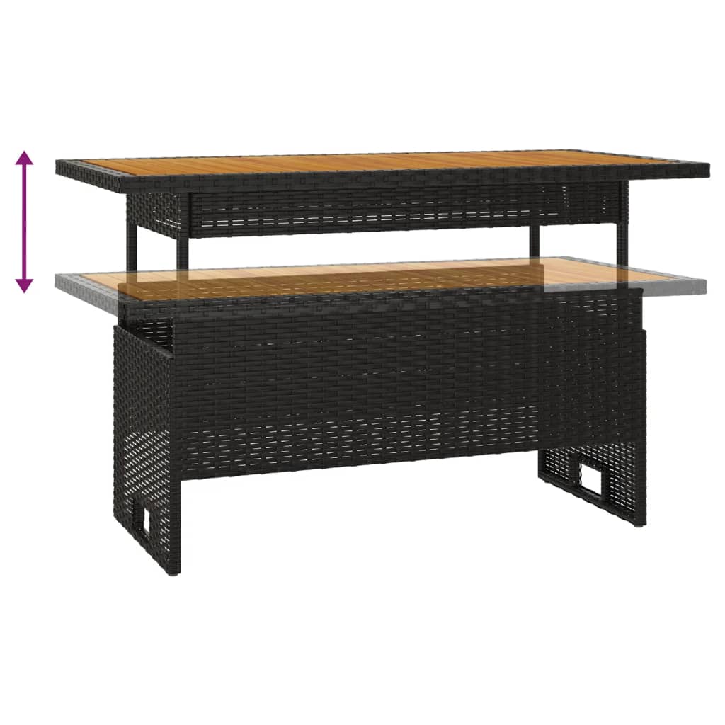 vidaXL Gartentisch Schwarz 100x50x43/63 cm Akazienholz & Poly Rattan