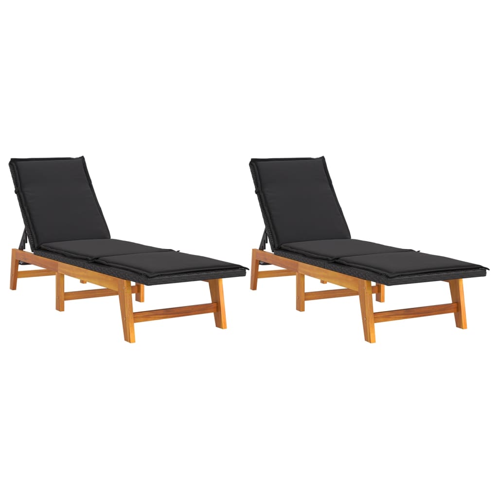 vidaXL Sonnenliegen mit Auflagen 2 Stk. Poly Rattan Massivholz Akazie