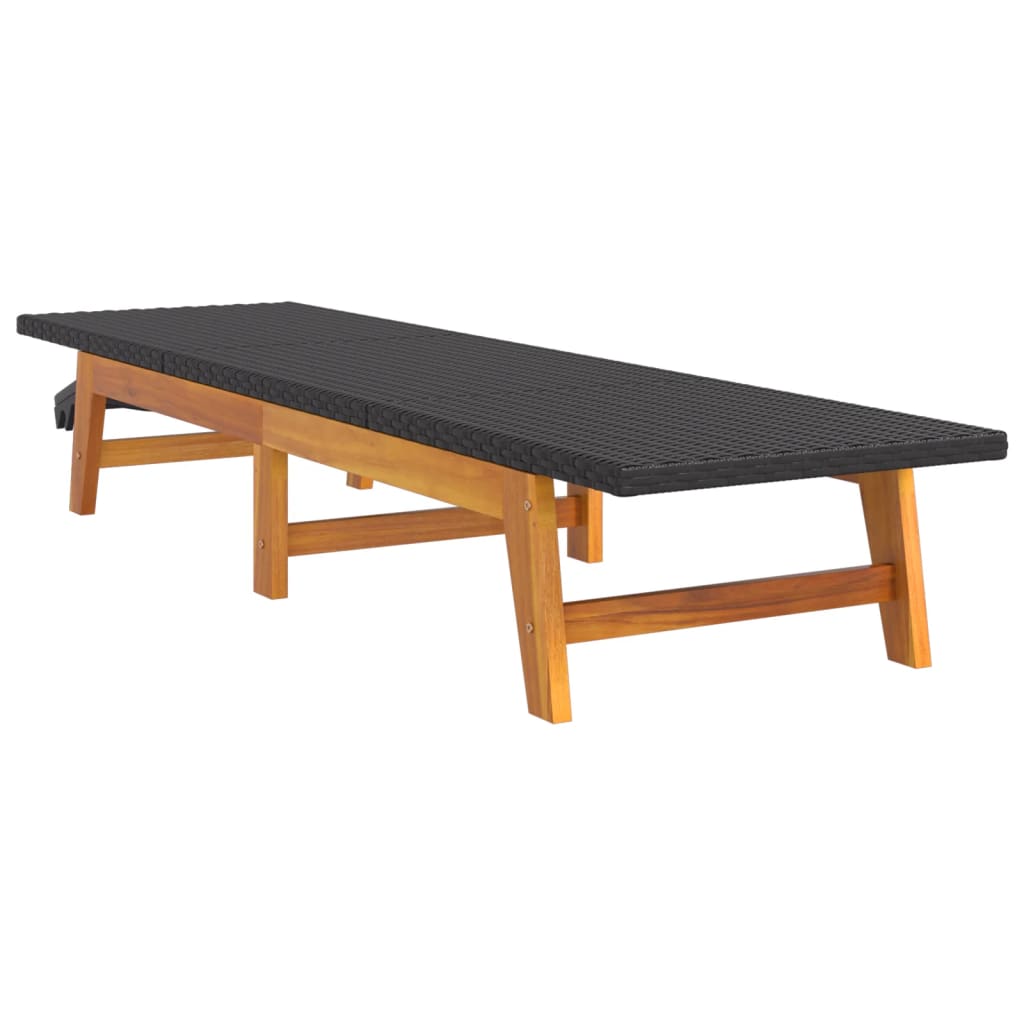 vidaXL Sonnenliegen 2 Stk. Schwarz Braun Poly Rattan Massivholz Akazie