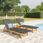 vidaXL Sonnenliegen 2 Stk. Schwarz Braun Poly Rattan Massivholz Akazie