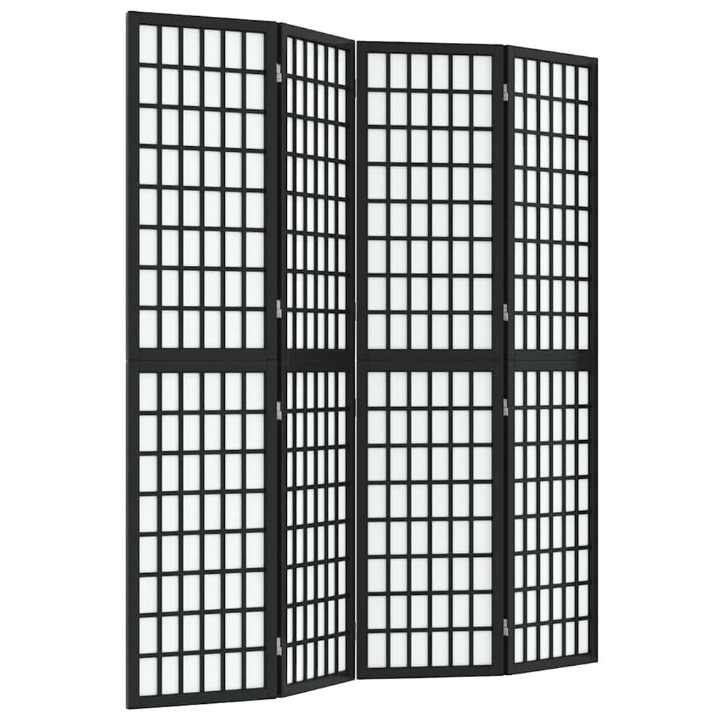 vidaXL 4-tlg. Paravent Japanischer Stil Faltbar 160x170 cm Schwarz