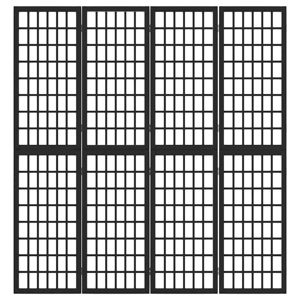 vidaXL 4-tlg. Paravent Japanischer Stil Faltbar 160x170 cm Schwarz