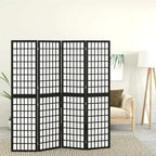 vidaXL 4-tlg. Paravent Japanischer Stil Faltbar 160x170 cm Schwarz