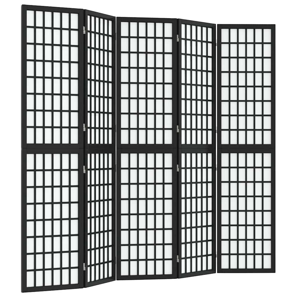 vidaXL 5-tlg. Paravent Japanischer Stil Faltbar 200x170 cm Schwarz