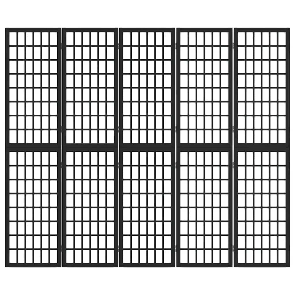vidaXL 5-tlg. Paravent Japanischer Stil Faltbar 200x170 cm Schwarz