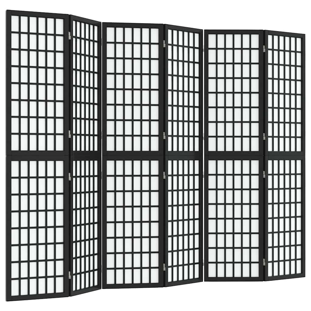 vidaXL 6-tlg. Paravent Japanischer Stil Faltbar 240x170 cm Schwarz