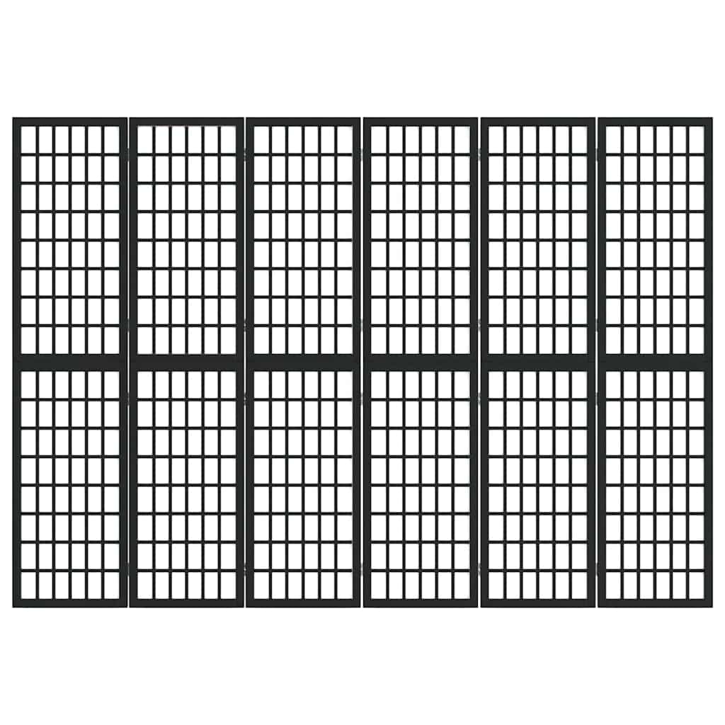 vidaXL 6-tlg. Paravent Japanischer Stil Faltbar 240x170 cm Schwarz