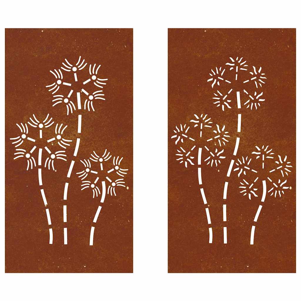 vidaXL 2-tlg. Garten-Wanddeko 105x55 cm Cortenstahl Blumen-Design