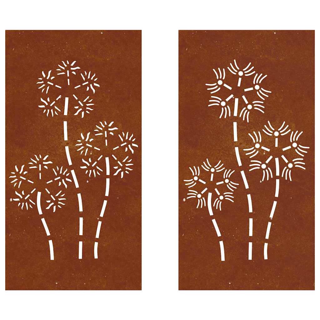 vidaXL 2-tlg. Garten-Wanddeko 105x55 cm Cortenstahl Blumen-Design