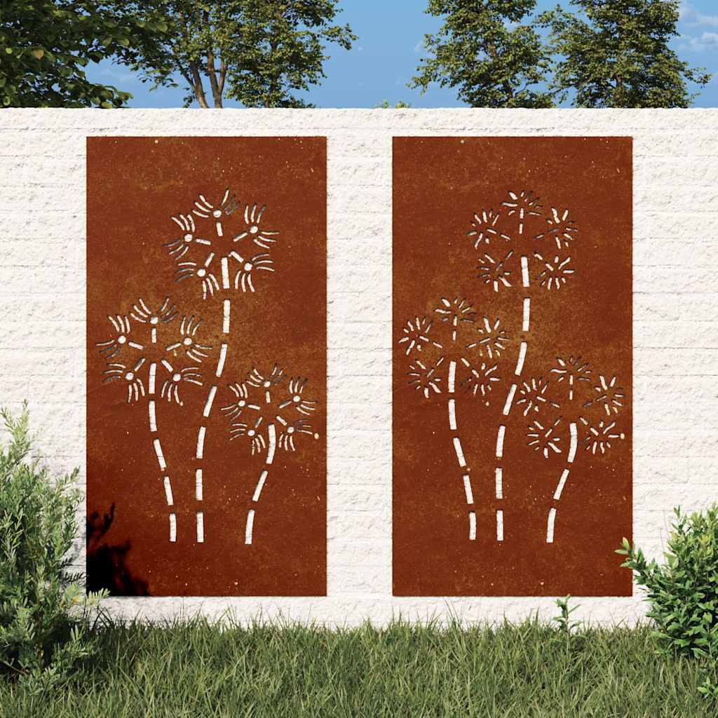 vidaXL 2-tlg. Garten-Wanddeko 105x55 cm Cortenstahl Blumen-Design