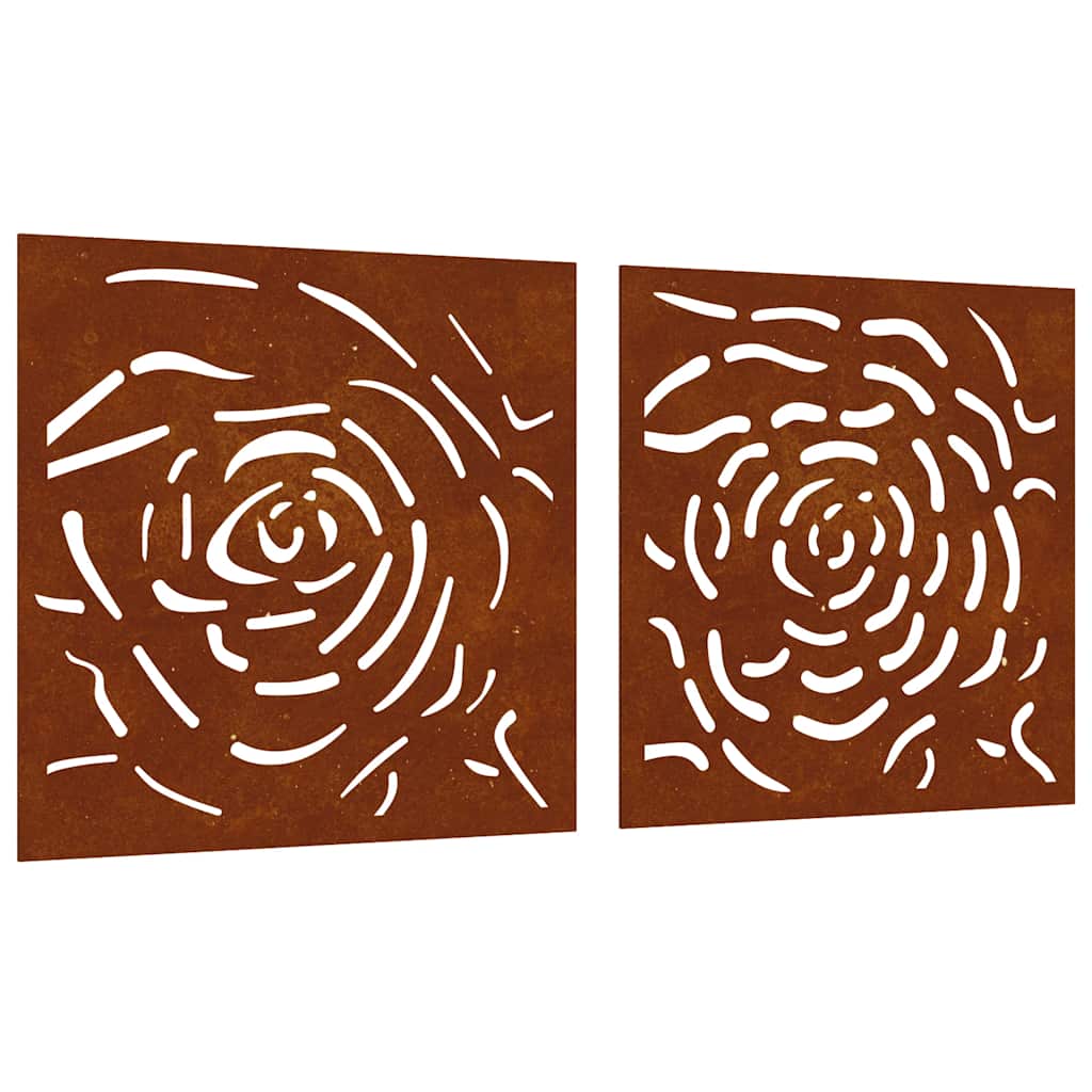vidaXL 2-tlg. Garten-Wanddeko 55x55 cm Cortenstahl Rosen-Design