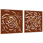 vidaXL 2-tlg. Garten-Wanddeko 55x55 cm Cortenstahl Rosen-Design