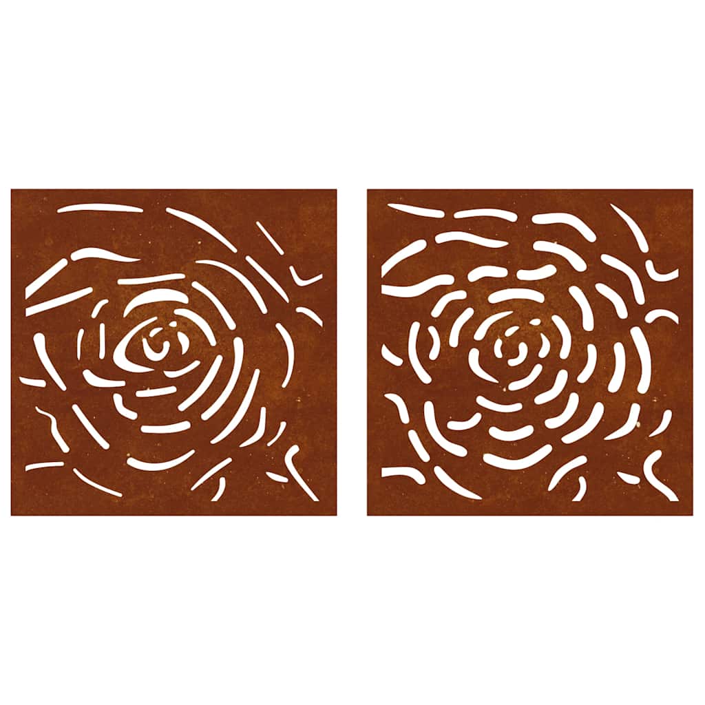 vidaXL 2-tlg. Garten-Wanddeko 55x55 cm Cortenstahl Rosen-Design