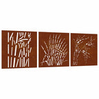 vidaXL 3-tlg. Garten-Wanddeko 55x55 cm Cortenstahl Gras-Design