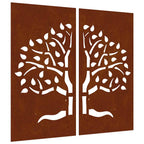 vidaXL 2-tlg. Garten-Wanddeko 105x155 cm Cortenstahl Baum-Design