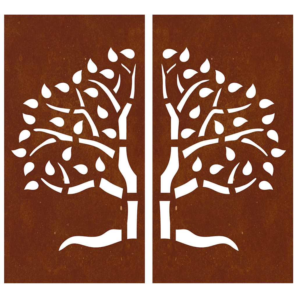 vidaXL 2-tlg. Garten-Wanddeko 105x155 cm Cortenstahl Baum-Design