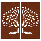 vidaXL 2-tlg. Garten-Wanddeko 105x155 cm Cortenstahl Baum-Design