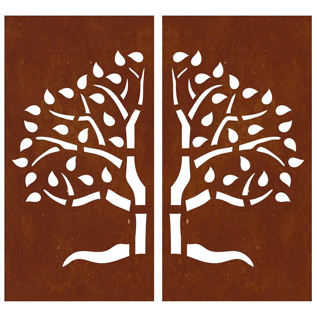 vidaXL 2-tlg. Garten-Wanddeko 105x155 cm Cortenstahl Baum-Design