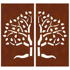 vidaXL 2-tlg. Garten-Wanddeko 105x155 cm Cortenstahl Baum-Design