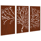 vidaXL 3-tlg. Garten-Wanddeko 105x55 cm Cortenstahl Baum-Design