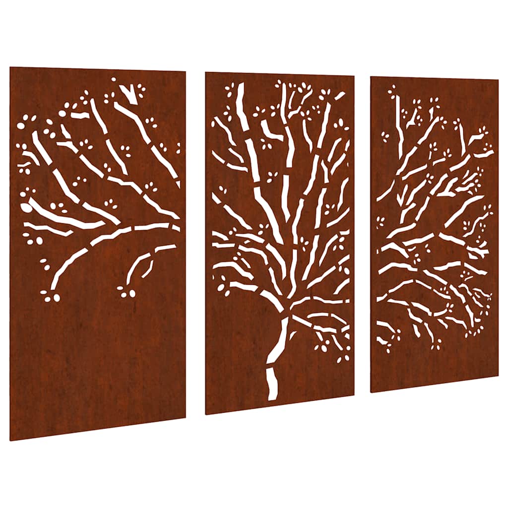 vidaXL 3-tlg. Garten-Wanddeko 105x55 cm Cortenstahl Baum-Design