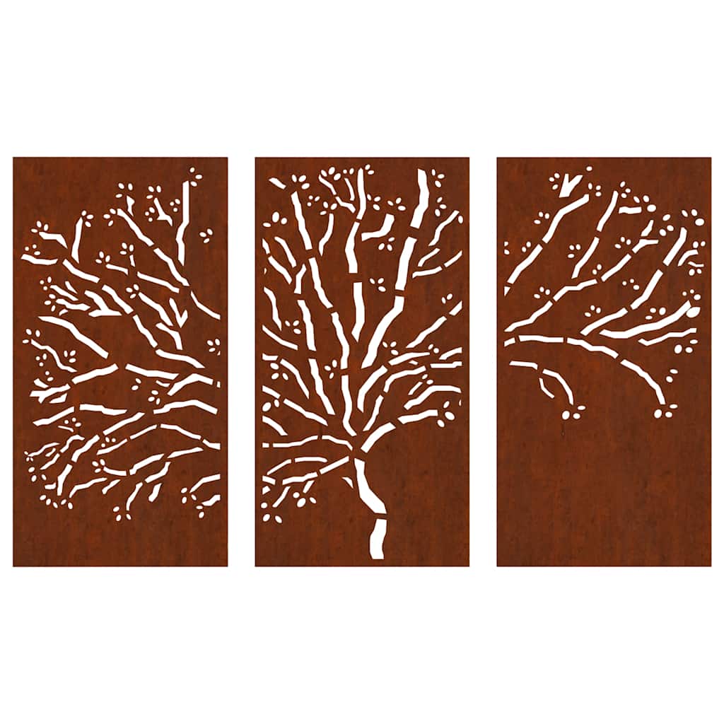 vidaXL 3-tlg. Garten-Wanddeko 105x55 cm Cortenstahl Baum-Design