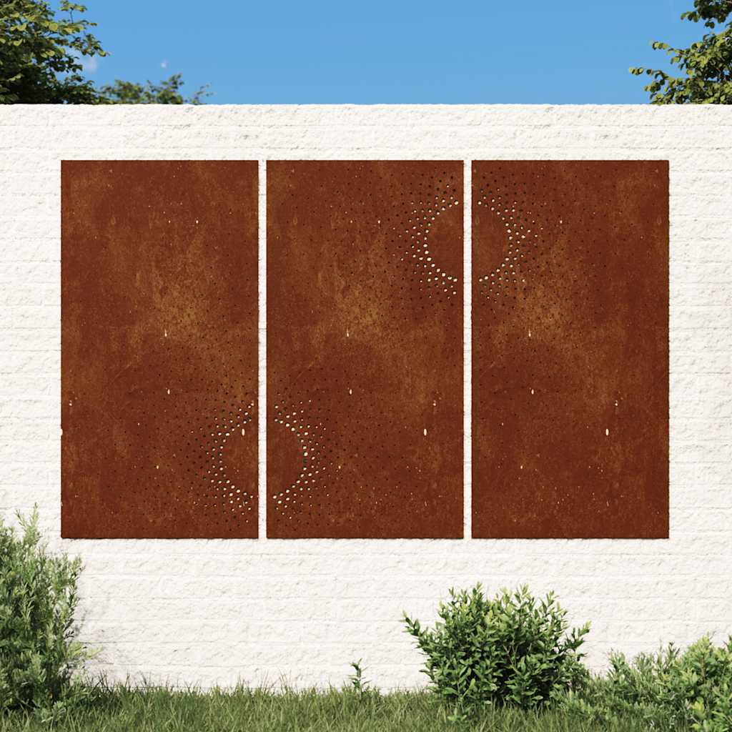 vidaXL 3-tlg. Garten-Wanddeko 105x55 cm Cortenstahl Sonnen-Design