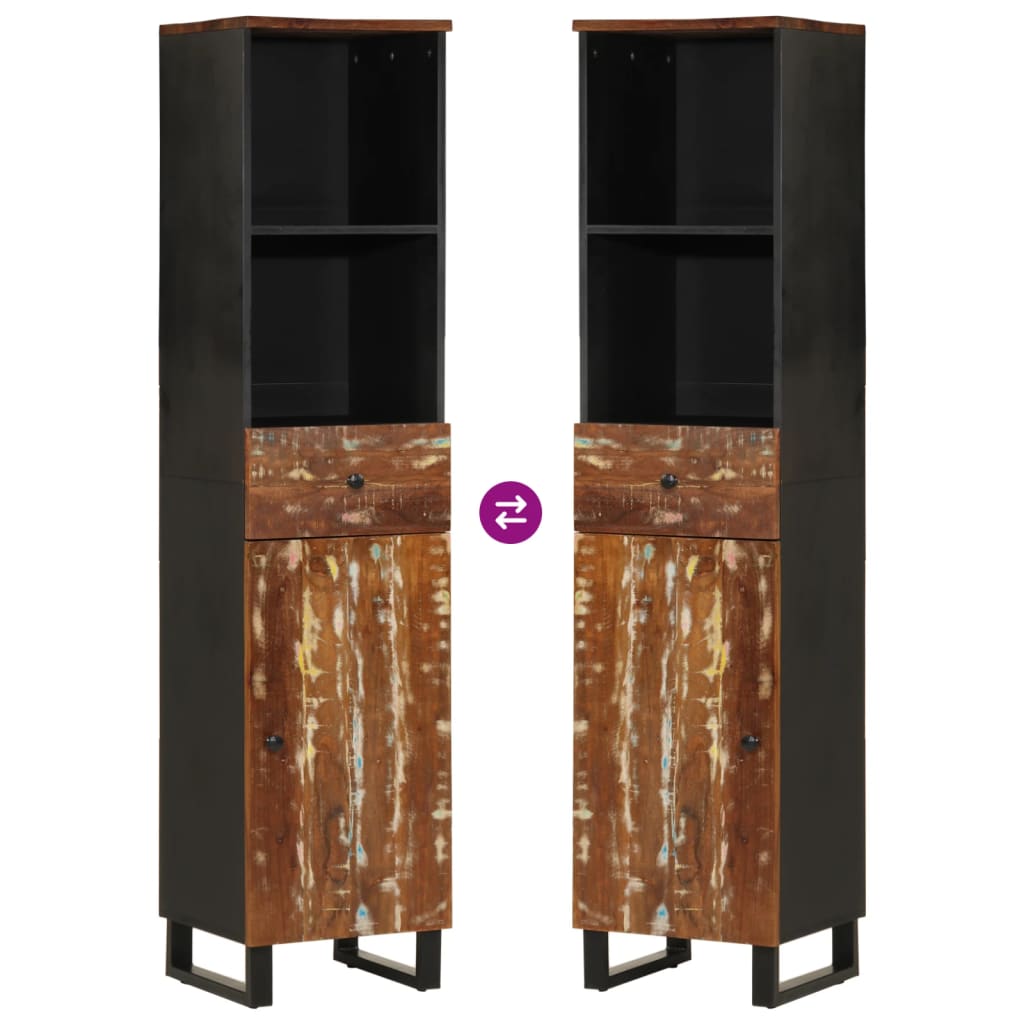 vidaXL Badschrank 38x33x160 cm Altholz Massivholz