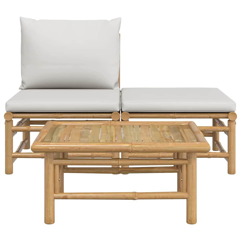 vidaXL 3-tlg. Garten-Lounge-Set mit Hellgrauen Kissen Bambus