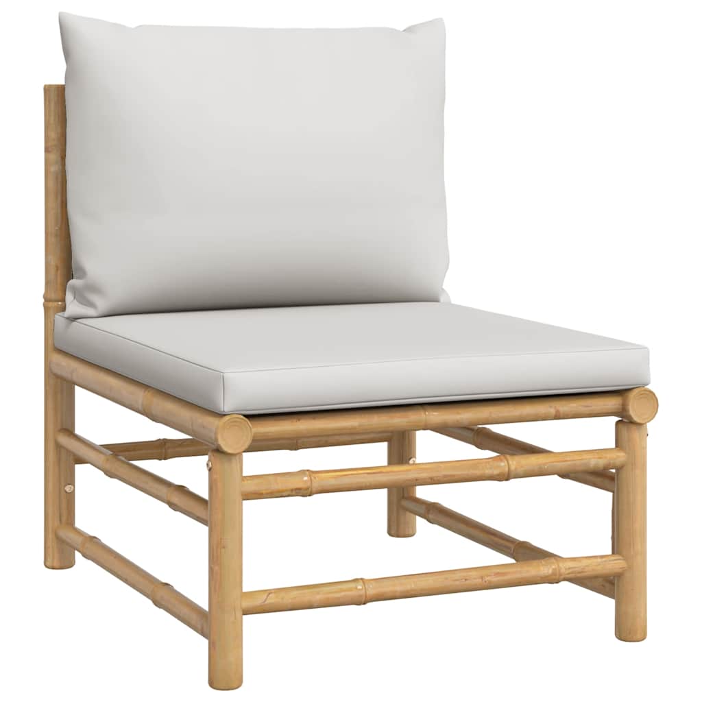 vidaXL 3-tlg. Garten-Lounge-Set mit Hellgrauen Kissen Bambus