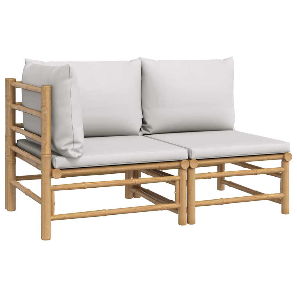vidaXL 2-tlg. Garten-Lounge-Set Hellgraue Kissen Bambus