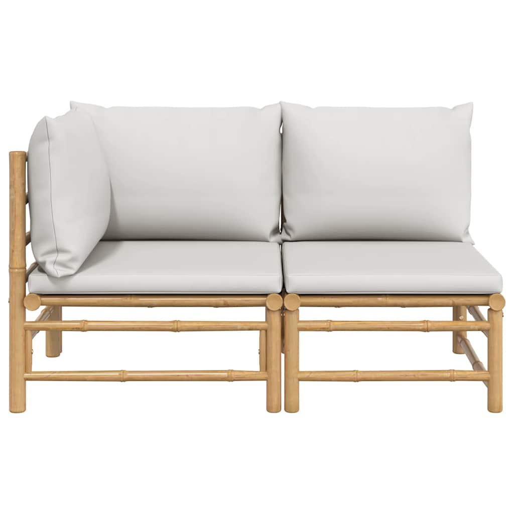 vidaXL 2-tlg. Garten-Lounge-Set Hellgraue Kissen Bambus