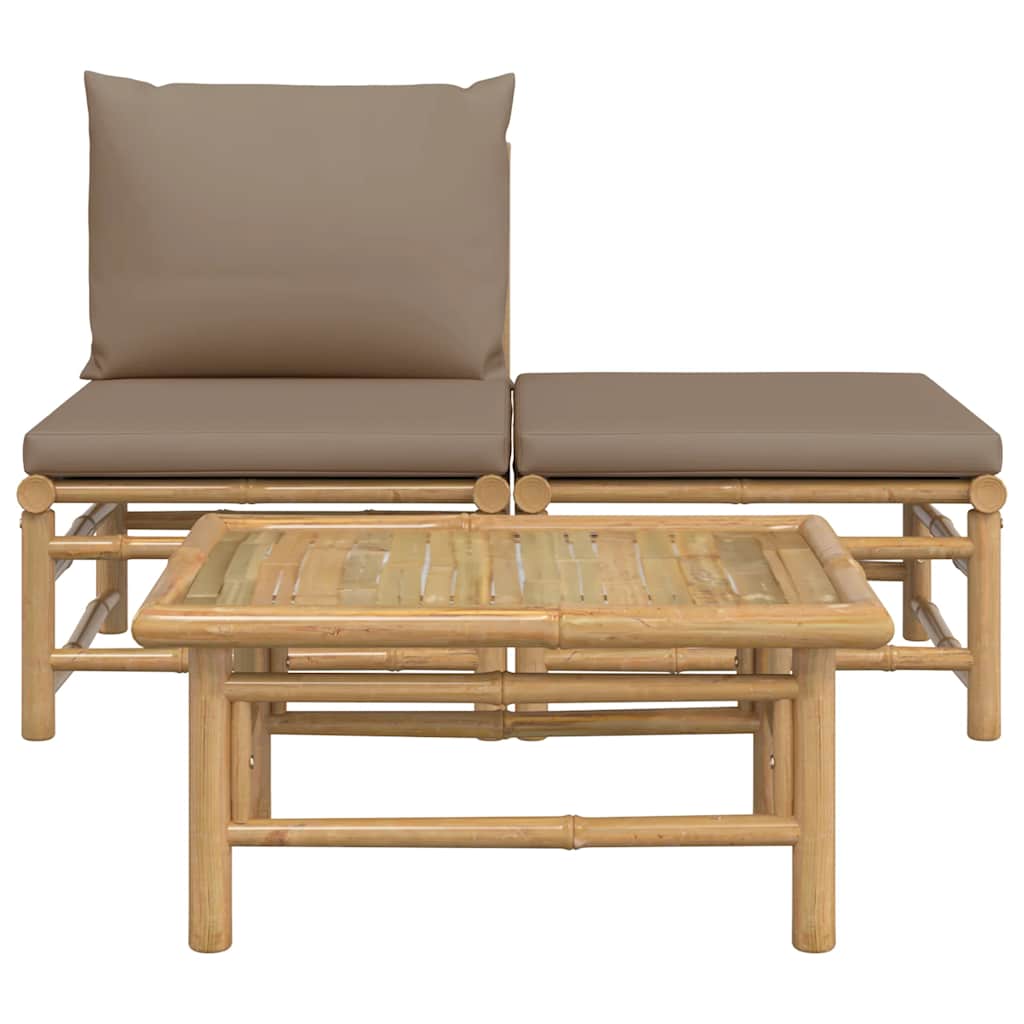 vidaXL 3-tlg. Garten-Lounge-Set mit Taupe Kissen Bambus