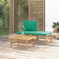 vidaXL 3-tlg. Garten-Lounge-Set mit Grünen Kissen Bambus