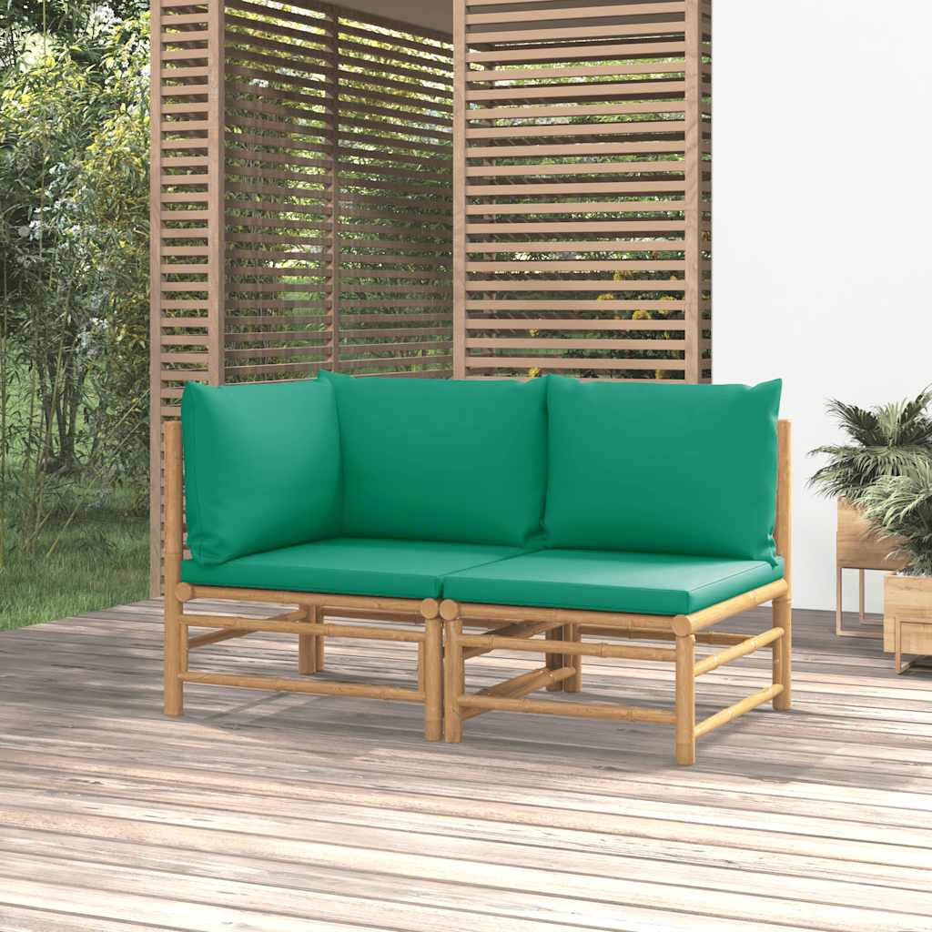 vidaXL 2-tlg. Garten-Lounge-Set mit Grünen Kissen Bambus