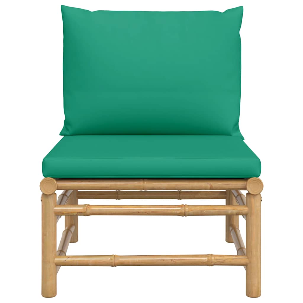 vidaXL Garten-Mittelsofa mit Grünen Kissen Bambus