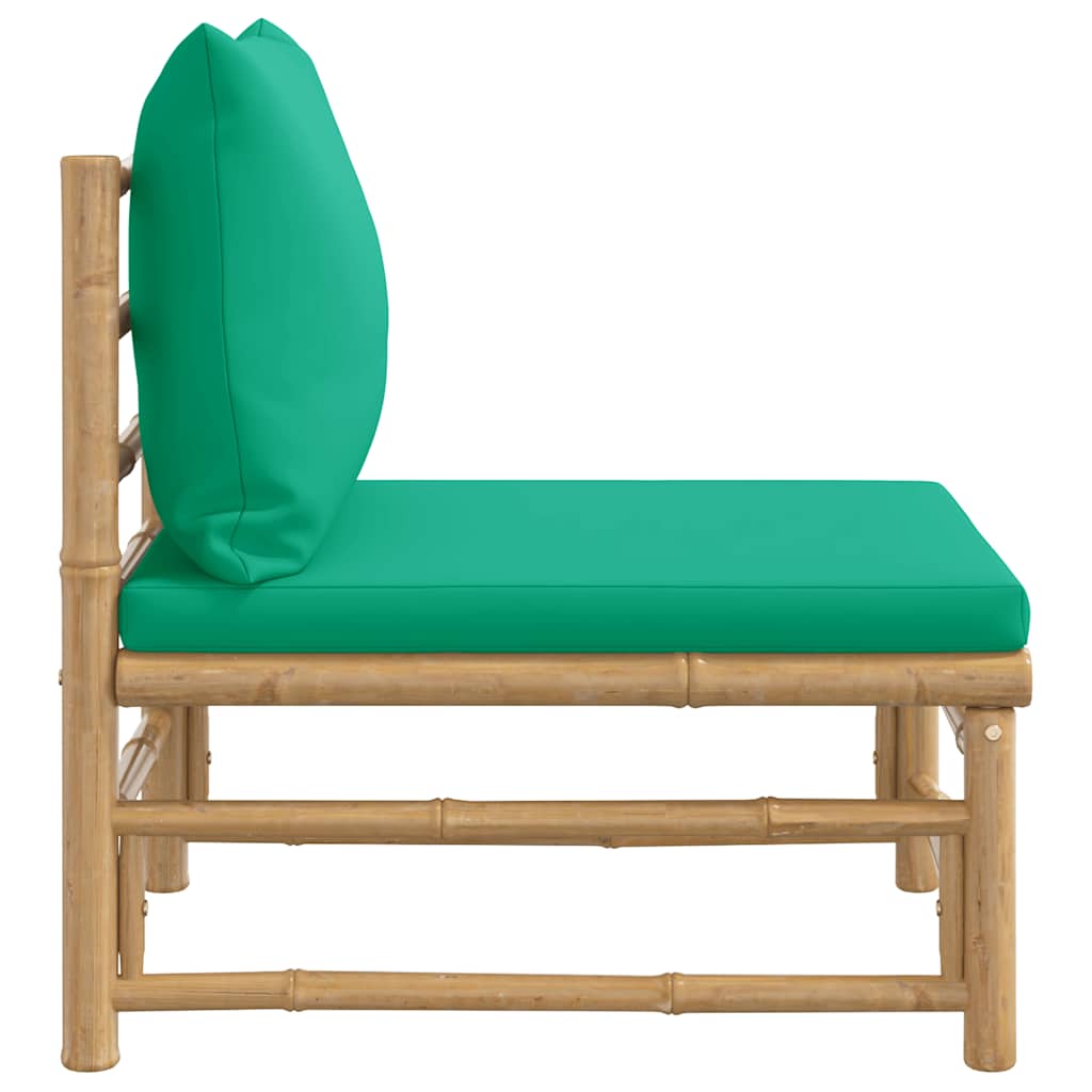 vidaXL Garten-Mittelsofa mit Grünen Kissen Bambus