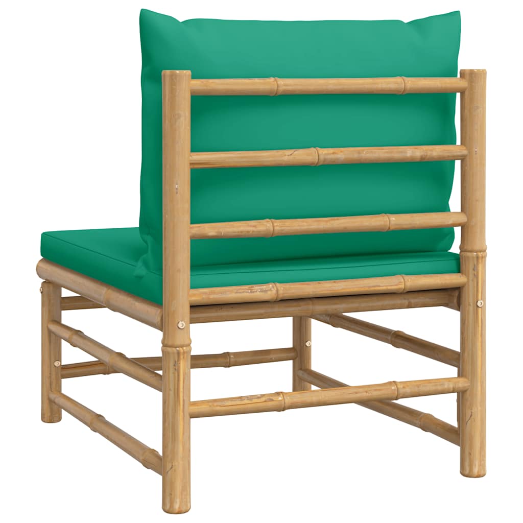 vidaXL Garten-Mittelsofa mit Grünen Kissen Bambus