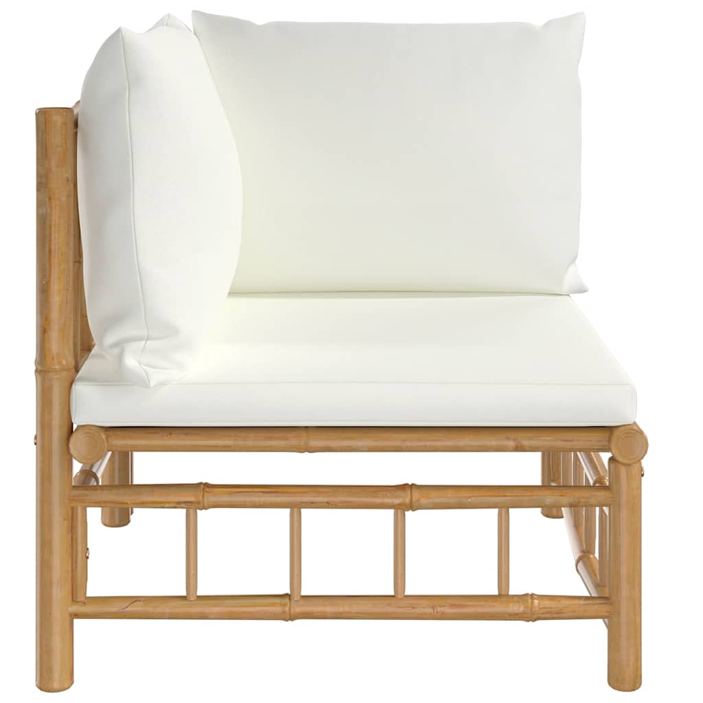 vidaXL Garten-Ecksofa mit Cremeweißen Kissen Bambus