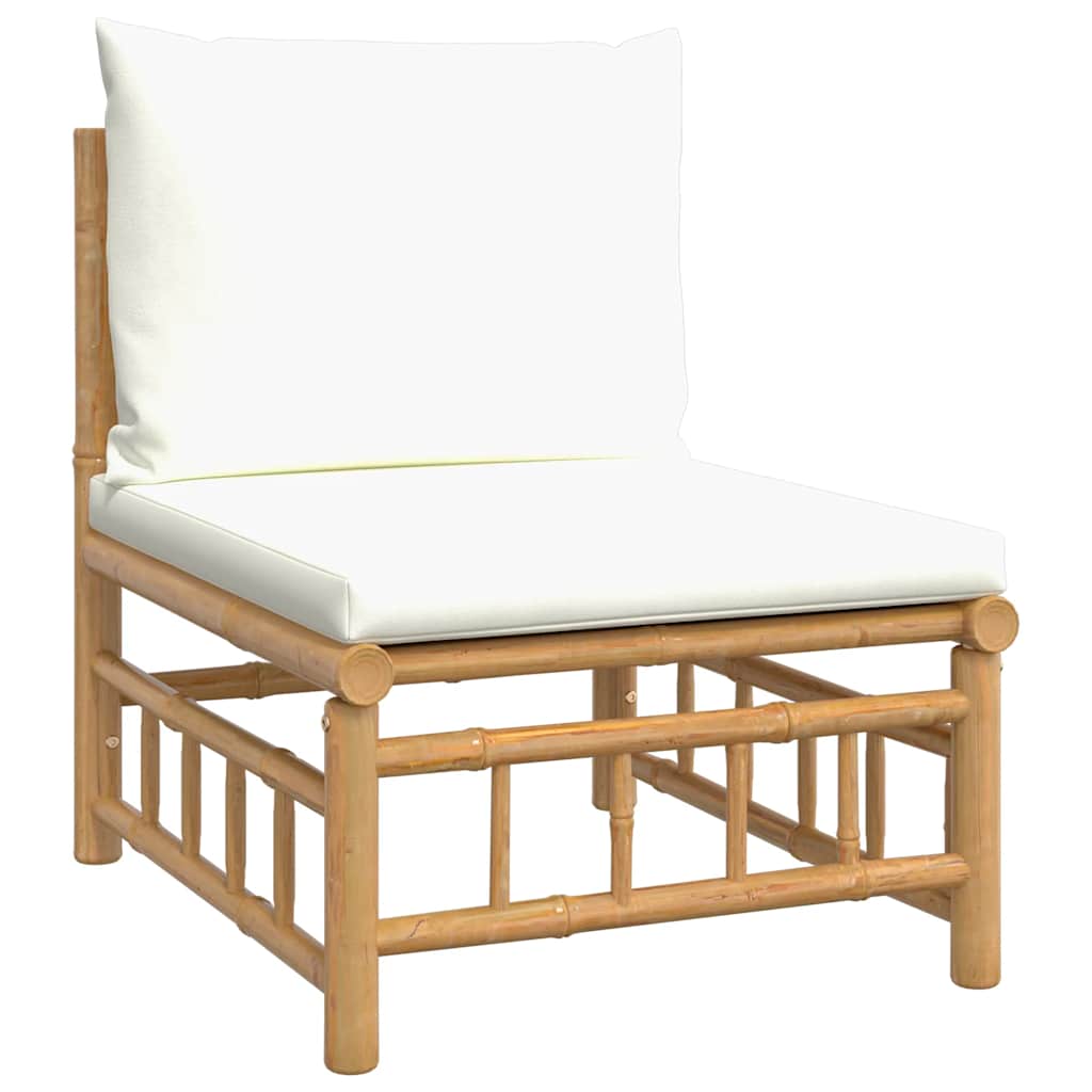 vidaXL Garten-Mittelsofa mit Cremeweißen Kissen Bambus