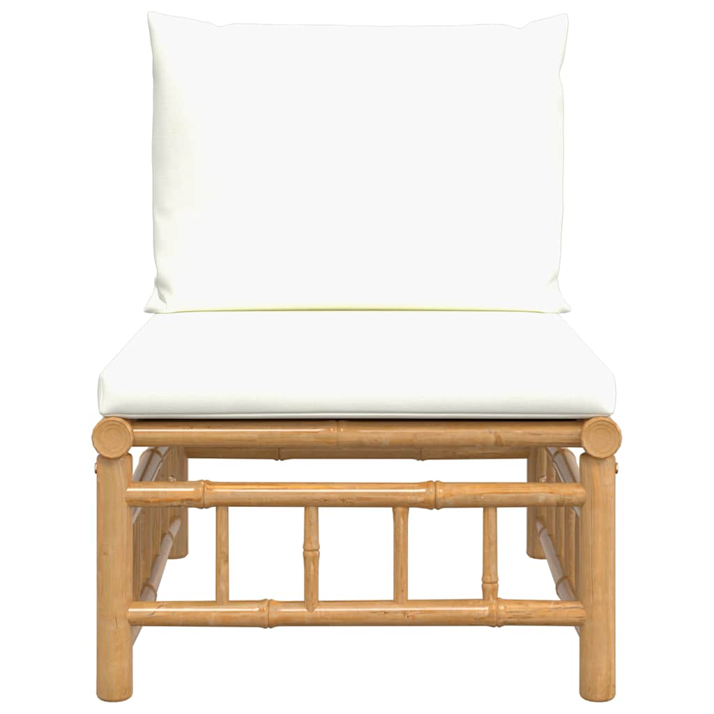 vidaXL Garten-Mittelsofa mit Cremeweißen Kissen Bambus