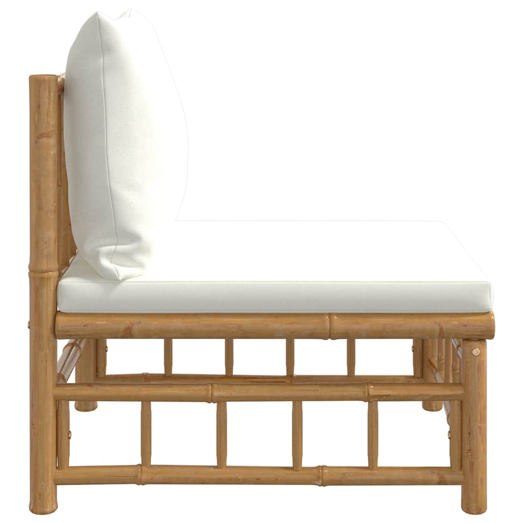 vidaXL Garten-Mittelsofa mit Cremeweißen Kissen Bambus