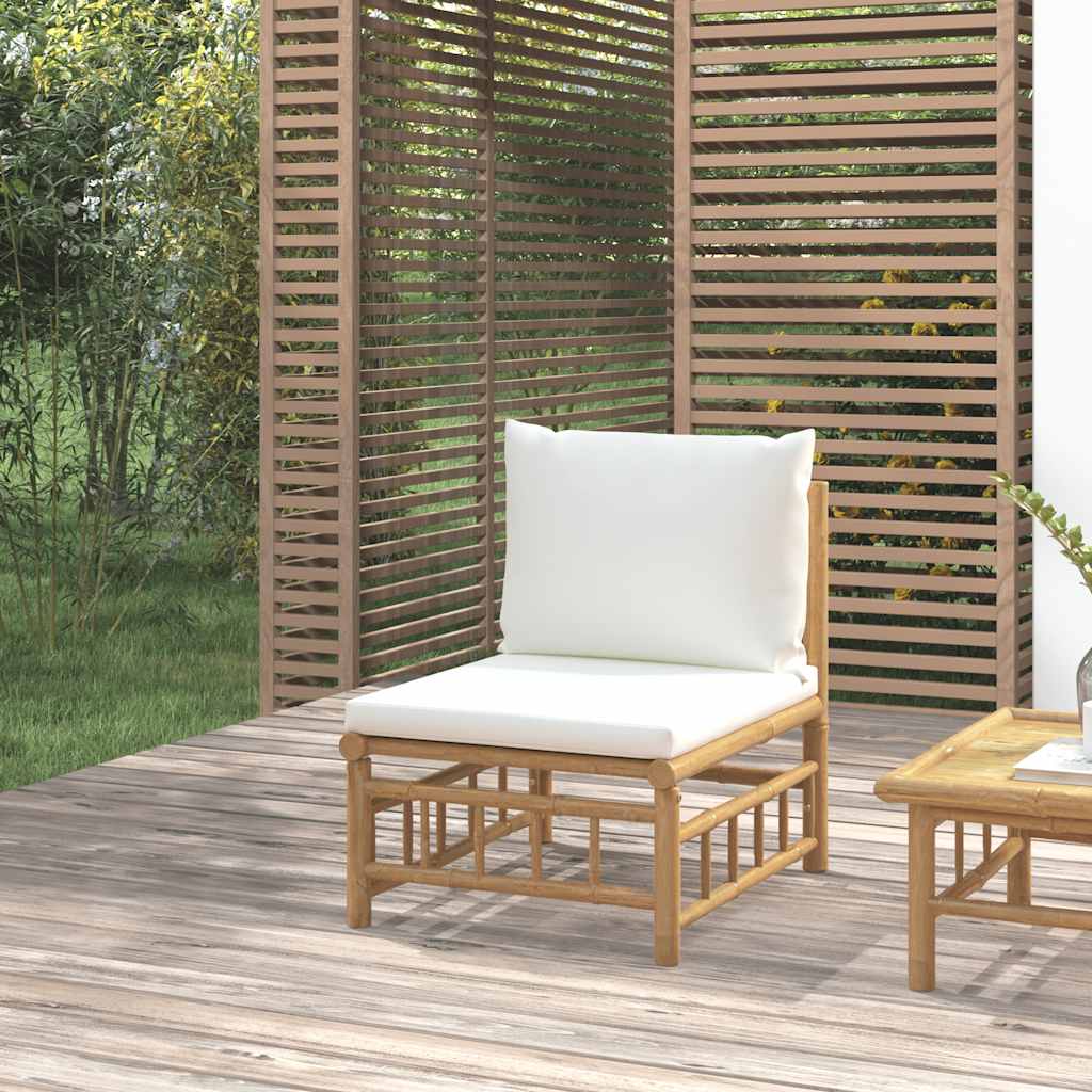 vidaXL Garten-Mittelsofa mit Cremeweißen Kissen Bambus