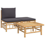 vidaXL 3-tlg. Garten-Lounge-Set mit Dunkelgrauen Kissen Bambus