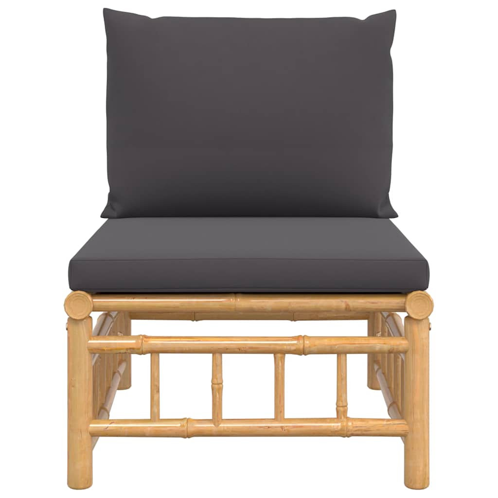 vidaXL Garten-Mittelsofa mit Dunkelgrauen Kissen Bambus