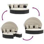 vidaXL Outdoor-Loungebett mit Dach und Kissen Schwarz Poly Rattan
