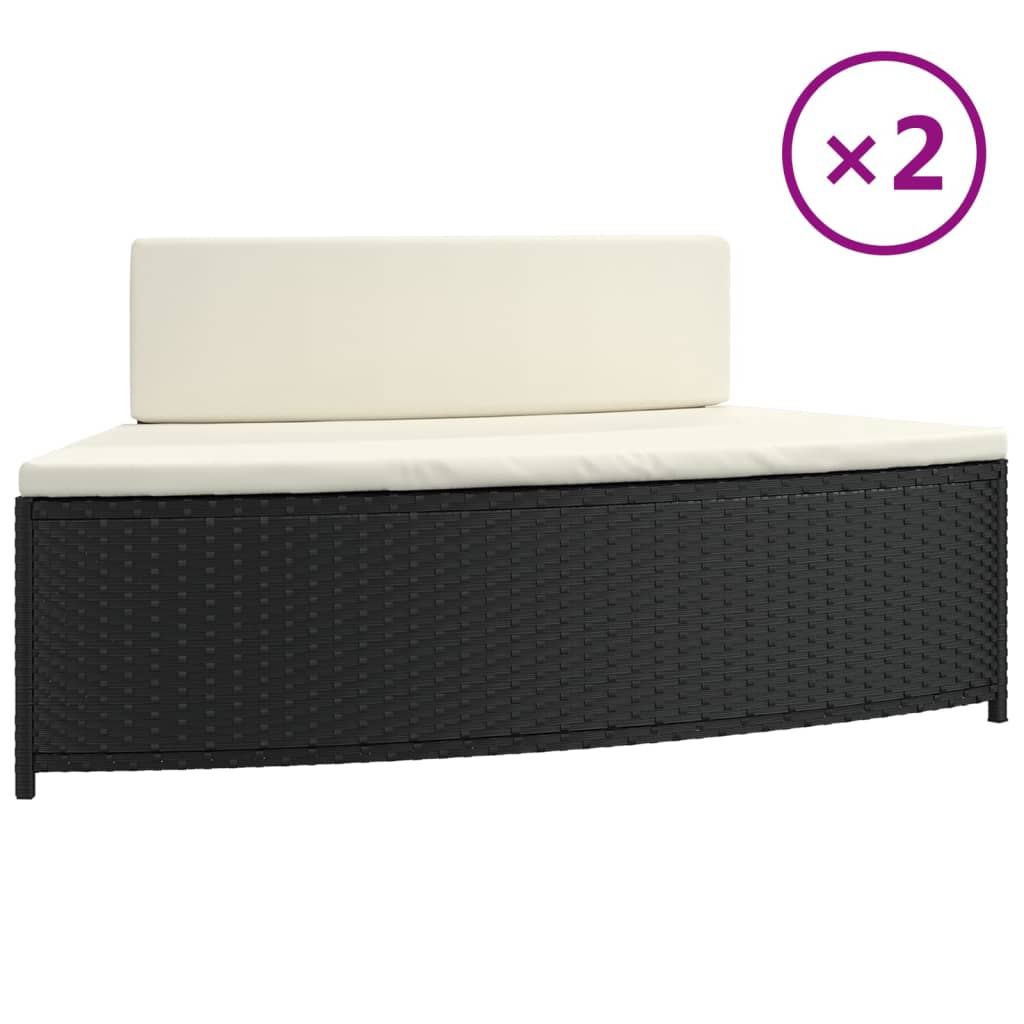 vidaXL Whirlpool-Bänke mit Auflagen 2 Stk. Schwarz Poly-Rattan
