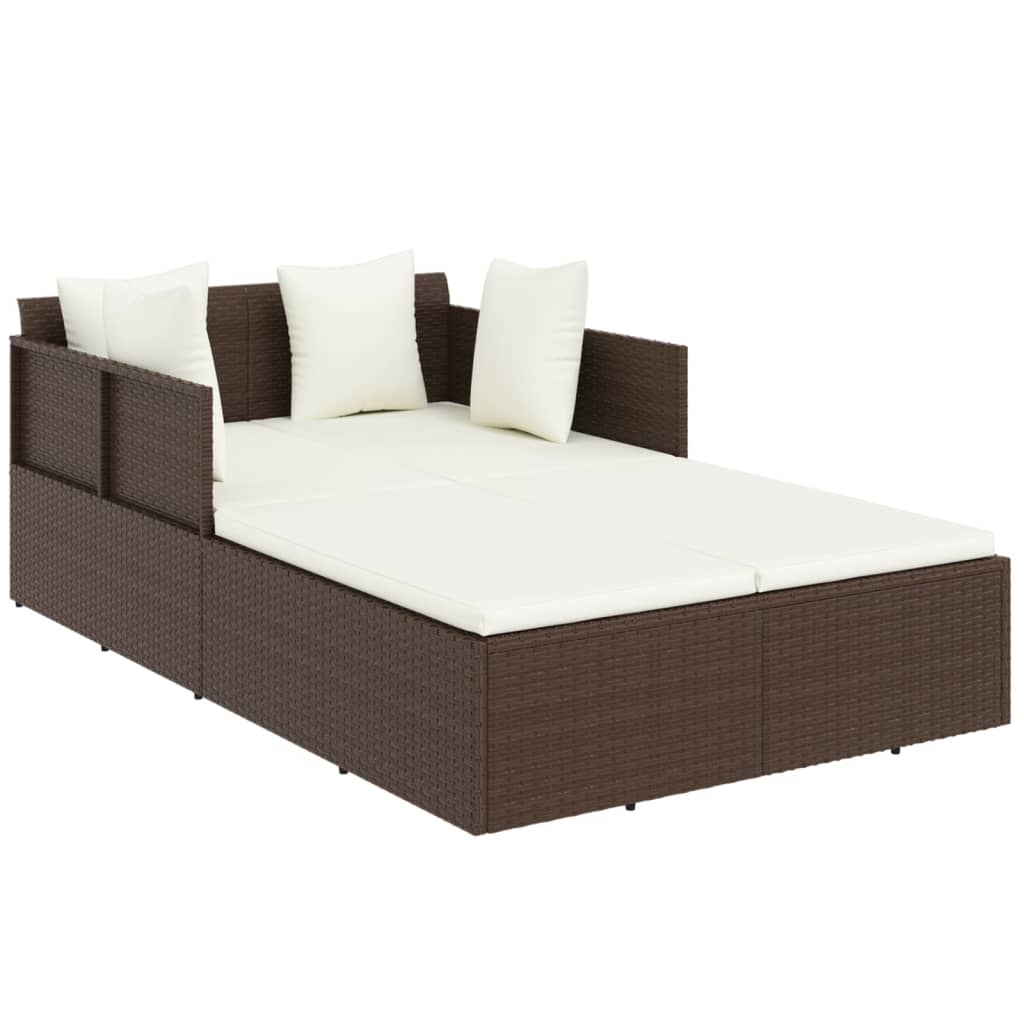 vidaXL Sonnenliege mit Kissen Braun 182x118x63 cm Poly Rattan